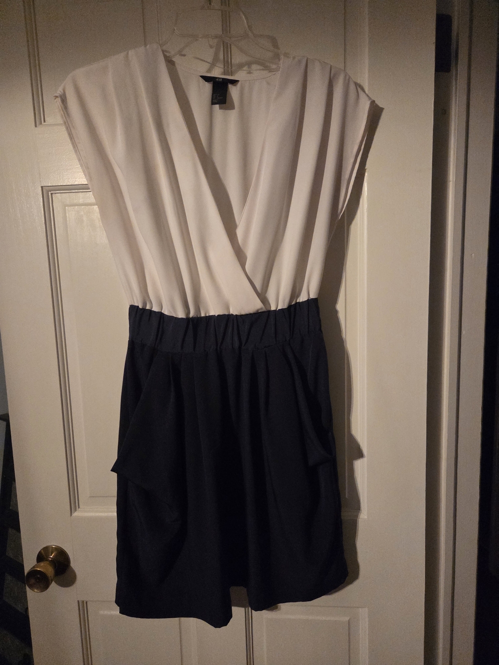 H&M White and Navy Wrap-Top Mini Dress